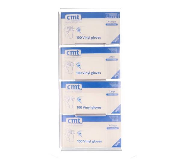 CMT wandhouder transparant voor 4 handschoenen disp. doosjes CMT wandhouder transparant voor 4 handschoenen disp. doosjes