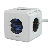 Allocacoc PowerCube Extended, stekkerdoos met energieconsumptie monitor, 4 sockets, 1.5m, wit/grijs Allocacoc PowerCube Extended, stekkerdoos met energieconsumptie monitor, 4 sockets, 1.5m, wit/grijs