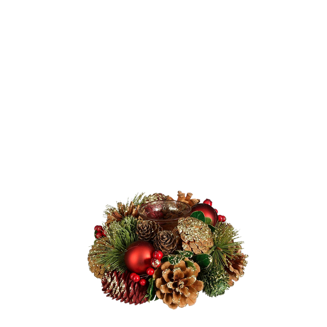 kerstkrans, decoratie, pineappelakken, pijnboomtakken, glitterbol