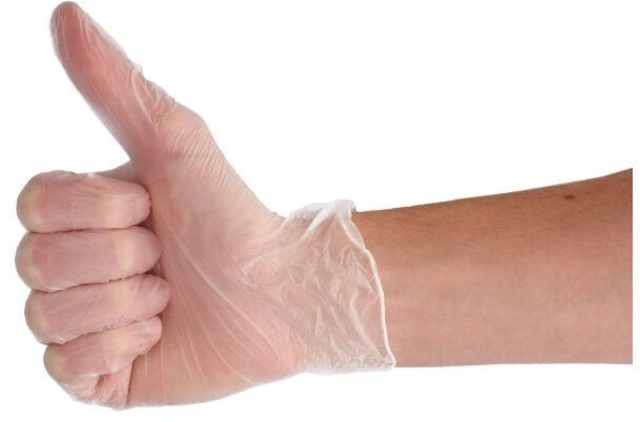 latex gloves, handschoen, wegwerpbaar, transparant, duim omhoog