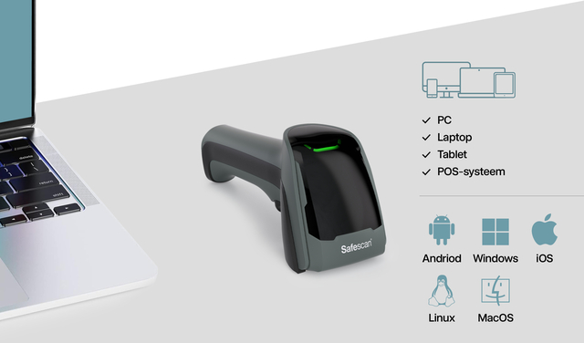 barcode scanner, handheld scanner, USB device, hardware accessory, ergonomic grip