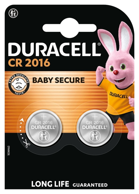Batterij Duracell knoopcel 2xCR2016 lithium Ø20mm 3V-90mAh