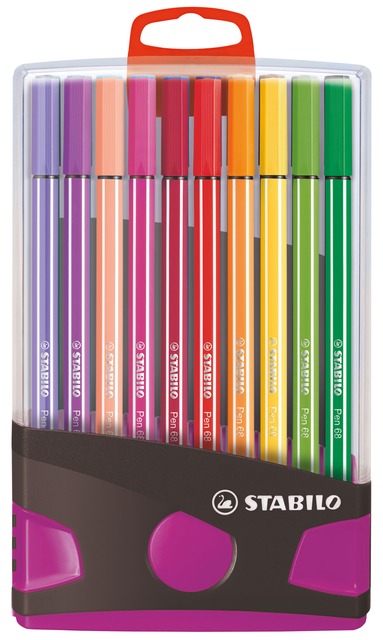 Viltstift  STABILO Pen 68/20 ColorParade in antr/roze etui M ass 20st Viltstift  STABILO Pen 68/20 ColorParade in antr/roze etui M ass 20st