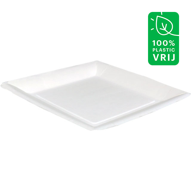 Biodore Bord vierkant Wit karton 23x23cm ds 4x100st.