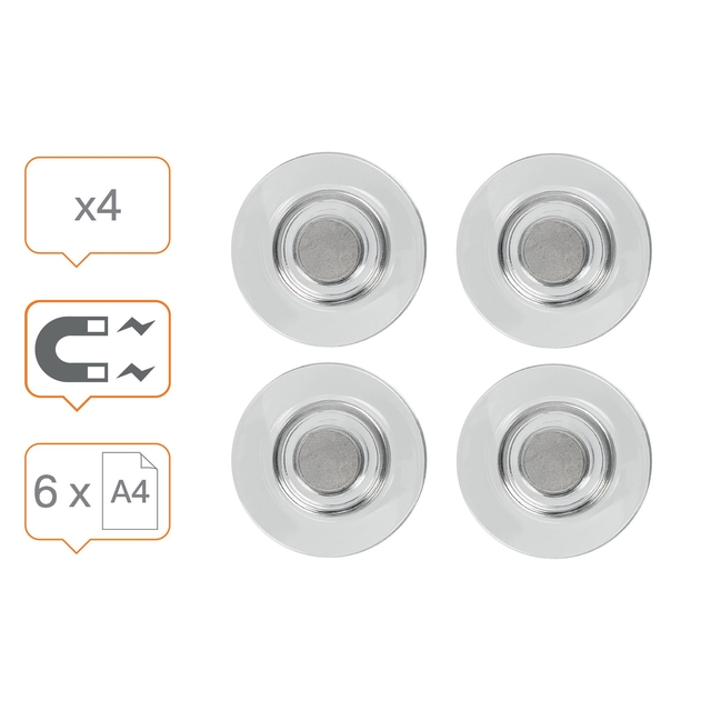Glasbordmagneet Nobo extra sterk 32mm transparant 4 stuks