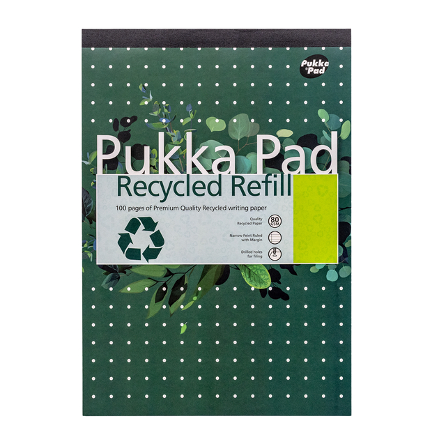 Schrijfblok Pukka Pad Recycled A4 lijn 4-gaats 100 vel 80gr Schrijfblok Pukka Pad Recycled A4 lijn 4-gaats 100 vel 80gr