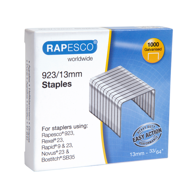Nieten Rapesco Heavy Duty 923 13mm 1000 stuks zilver