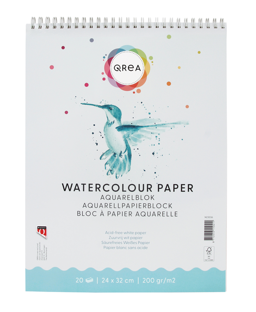 Aquarelblok Qrea 24x32 20 vel 200gr spiraal Aquarelblok Qrea 24x32 20 vel 200gr spiraal