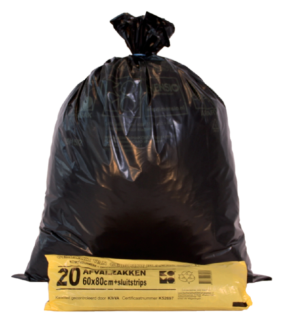 Vuilniszak Komo 60 liter zwart rol à 20 stuks Vuilniszak Komo 60 liter zwart rol à 20 stuks