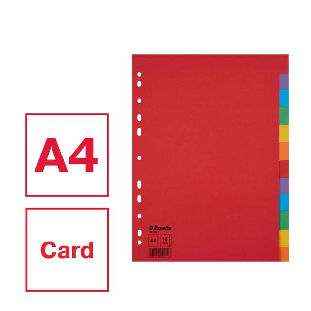 Tabbladen Esselte Economy A4 12-delig karton 11-rings assorti