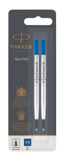 Rollerpenvulling Parker Quink medium blauw blister Ă  2 stuks Rollerpenvulling Parker Quink medium blauw blister Ă  2 stuks