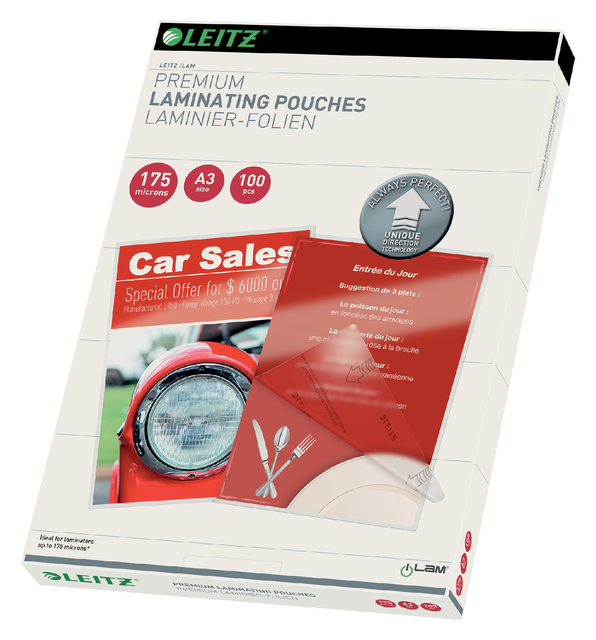 Lamineerhoes Leitz iLAM A3 2x175micron 100 stuks Lamineerhoes Leitz iLAM A3 2x175micron 100 stuks