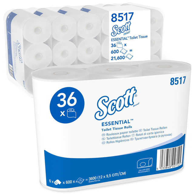 Toiletpapier Scott Essential 2-laags 600 vel wit 8517 Toiletpapier Scott Essential 2-laags 600 vel wit 8517