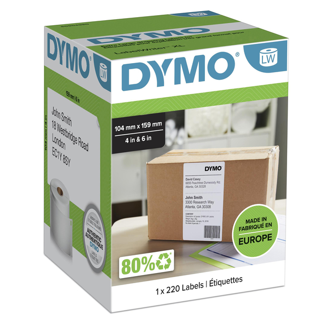 Etiket Dymo LabelWriter 5XL verzendlabel 104x159mm 1 rol á 220 stuks wit Etiket Dymo LabelWriter 5XL verzendlabel 104x159mm 1 rol á 220 stuks wit