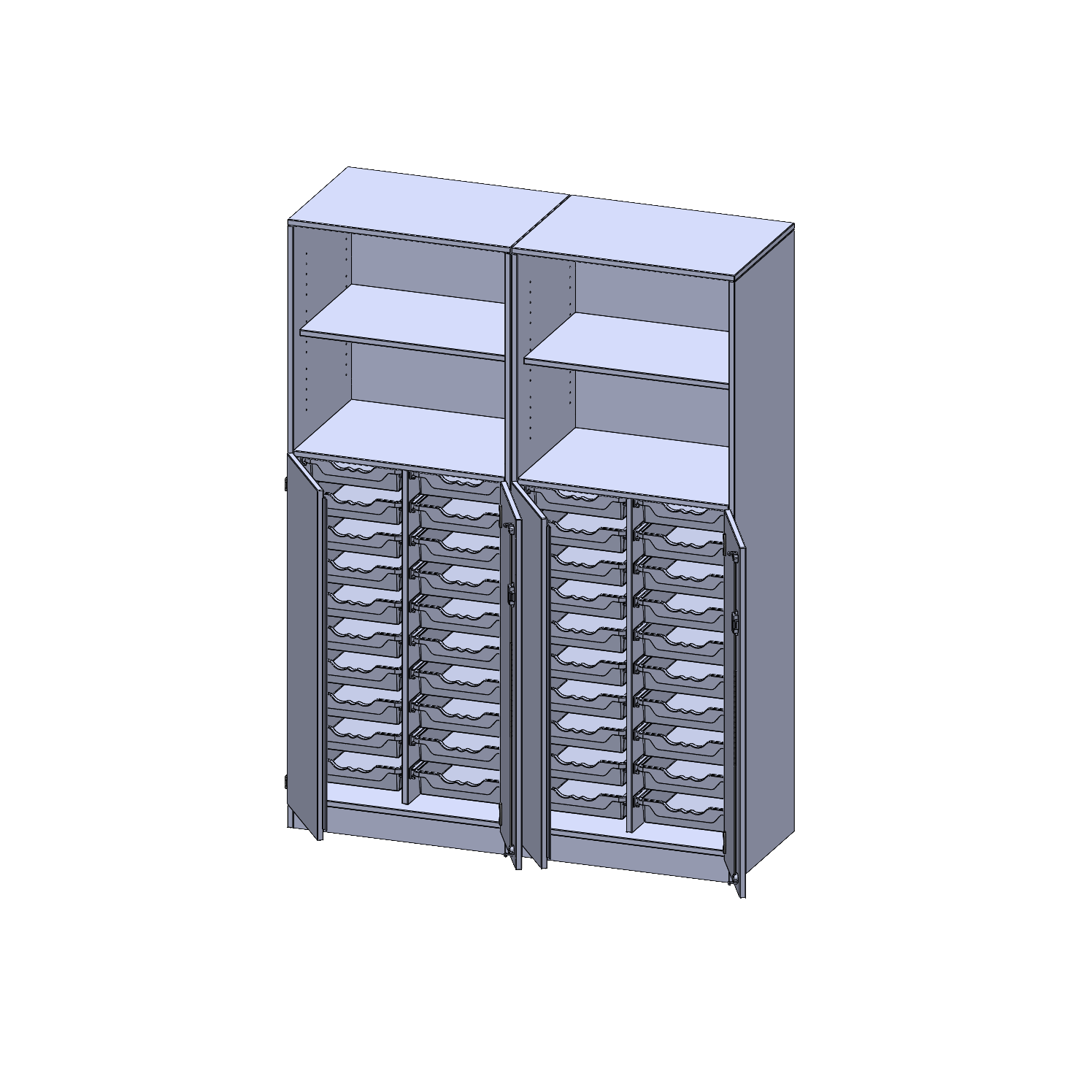 ErgoTray combikast, vier rijen, twee delen, 5 ordnerhoogtes - evo180 serie