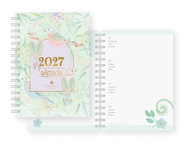 agenda, notitieboek, spiral binding, vogels, bloemenpatroon