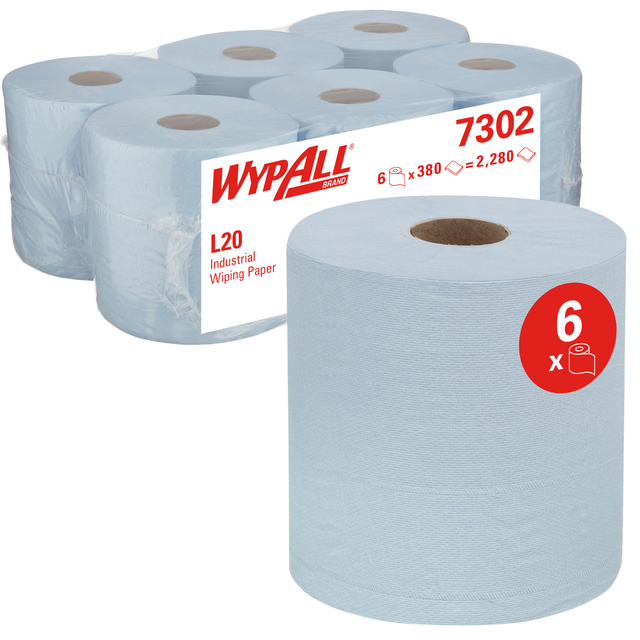 Poetspapier WypAll L20 2-laags 336 vel blauw 7302 Poetspapier WypAll L20 2-laags 336 vel blauw 7302
