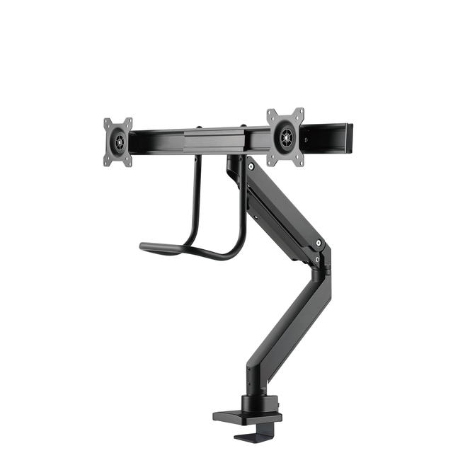 monitorarm, bureaubeugel, verstelbare arm, VESA-bevestiging, zwart