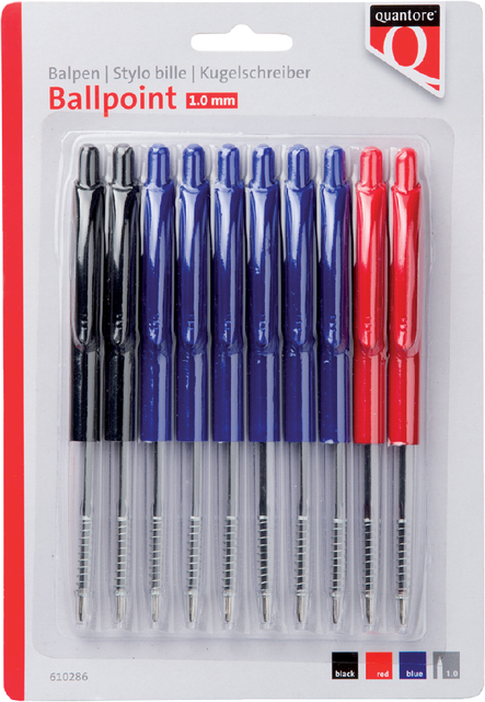 Balpen Quantore drukknop assorti 10 stuks Balpen Quantore drukknop assorti 10 stuks