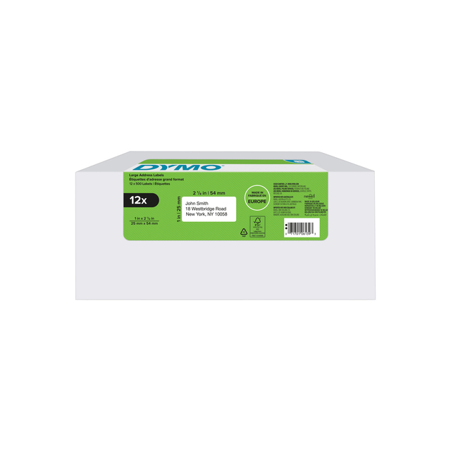 Etiket Dymo LabelWriter adressering 25x54mm 12 rollen á 500 stuks wit Etiket Dymo LabelWriter adressering 25x54mm 12 rollen á 500 stuks wit
