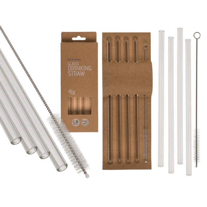 Glazen drinkrietjes - Set van 4 stuks met schoonmaakborstel Glazen drinkrietjes - Set van 4 stuks met schoonmaakborstel