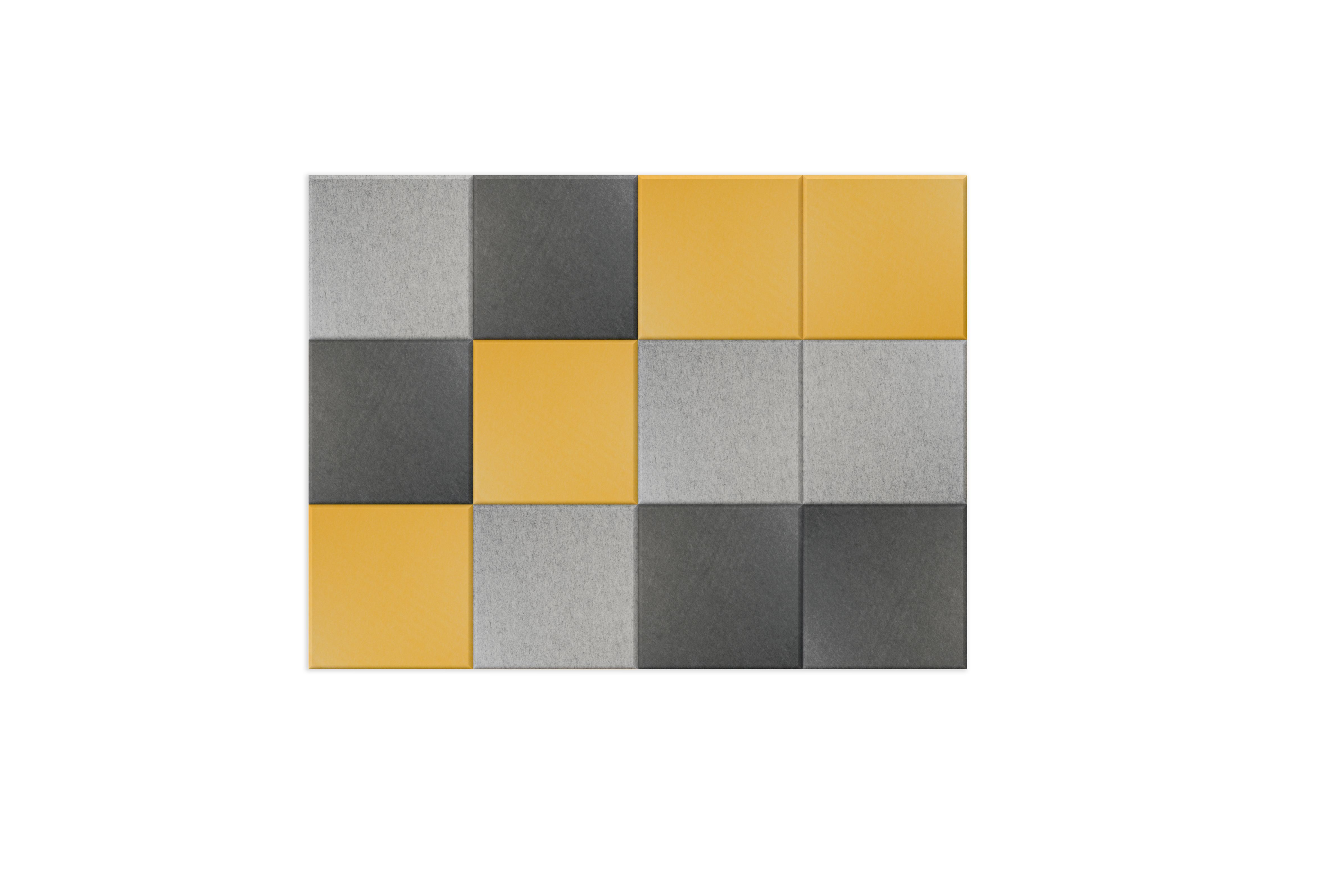 Akoestische PET-vilt wandtegels, set van 12, combi set geel - 30x30 cm