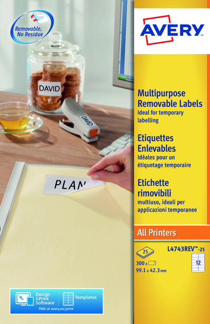 Etiket Avery L4743REV-25 99.1x42.3mm wit 300 etiketten Etiket Avery L4743REV-25 99.1x42.3mm wit 300 etiketten