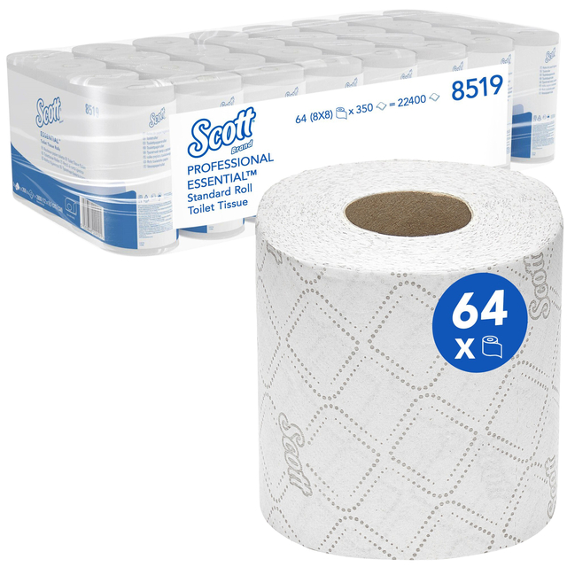 Toiletpapier Scott Essential 2-laags 350 vel wit 8519 Toiletpapier Scott Essential 2-laags 350 vel wit 8519