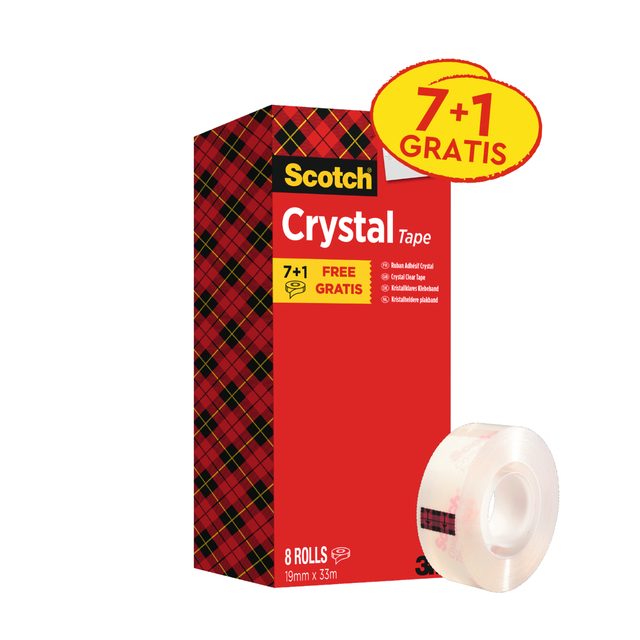 Plakband Scotch Crystal 600 19mmx33m transparant 7+1 gratis Plakband Scotch Crystal 600 19mmx33m transparant 7+1 gratis