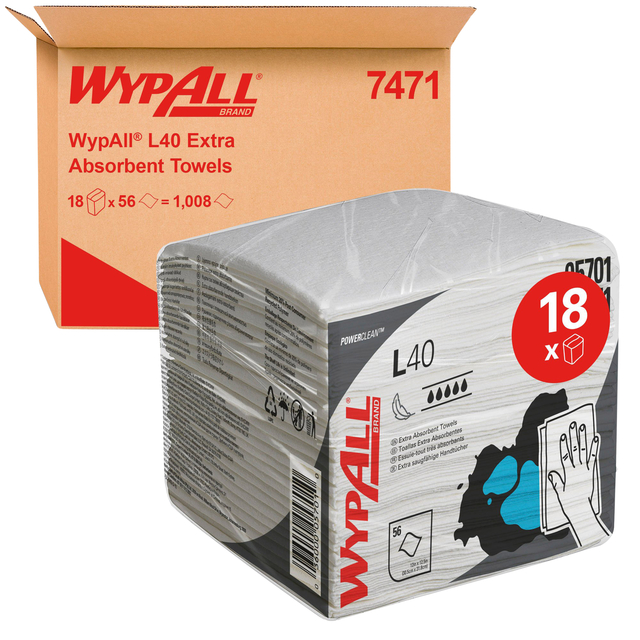 Reinigingsdoek WypAll L40 1-laags 18x56 vel wit 7471 Reinigingsdoek WypAll L40 1-laags 18x56 vel wit 7471