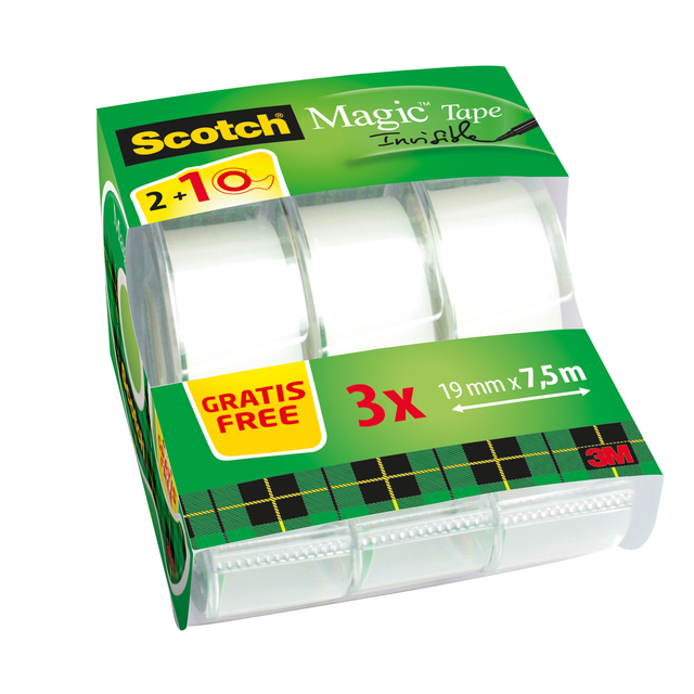 Plakband Scotch Magic 810 19mmx7.5m onzichtbaar mat 2+1 gratis + handdispenser Plakband Scotch Magic 810 19mmx7.5m onzichtbaar mat 2+1 gratis + handdispenser