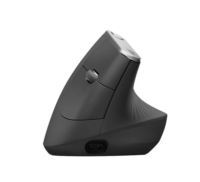 vertical Ergonomic, handheld device, USB-C port, grayscale, ergonomic grip