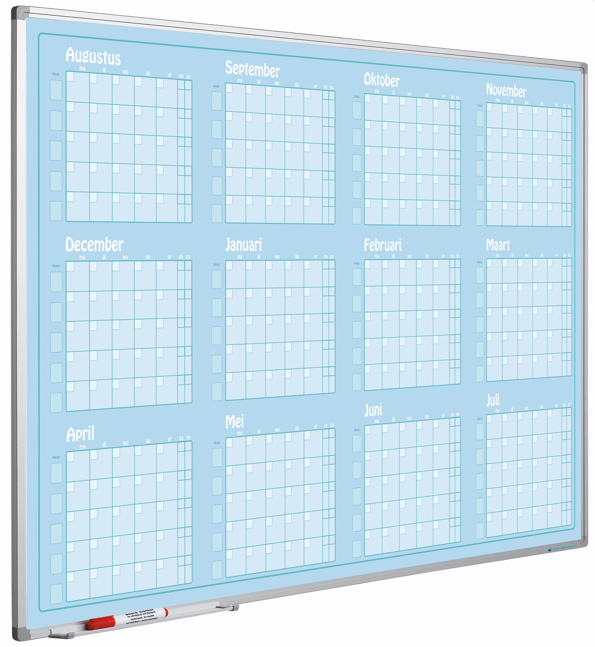 Jaarplanner blauw, Softline profiel, Aug- Jul, NL - 90x120 cm