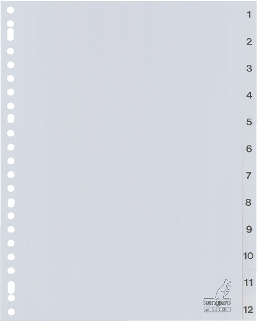 Tabbladen Kangaro 23-gaats G412CM 1-12 genummerd grijs PP Tabbladen Kangaro 23-gaats G412CM 1-12 genummerd grijs PP