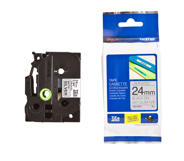 Labeltape Brother P-touch TZe-M951 metallic 24mm zwart op zilver