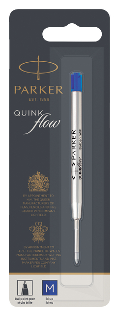 Balpenvulling Parker Quinkflow medium blauw blister à 1 stuk Balpenvulling Parker Quinkflow medium blauw blister à 1 stuk
