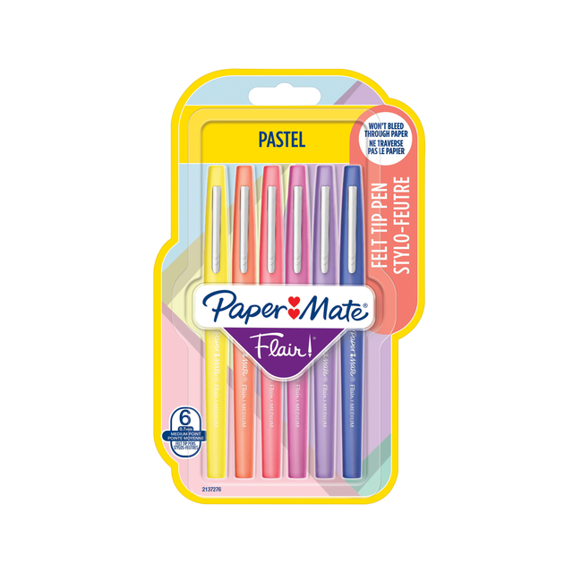 Fineliner Paper Mate Flair Pastel blister à 6 kleuren Fineliner Paper Mate Flair Pastel blister à 6 kleuren