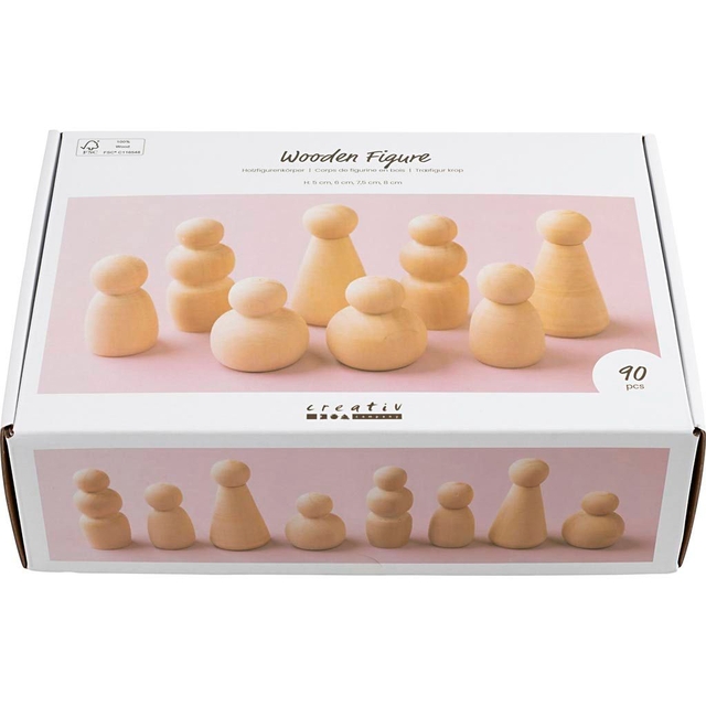 houten figuren,  set poppetjes,  doos met 90 stuks,  houten miniaturen,  houten beeldjes