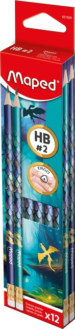 Grafietpotlood Maped Dragon HB met gum set à 12 stuks assorti