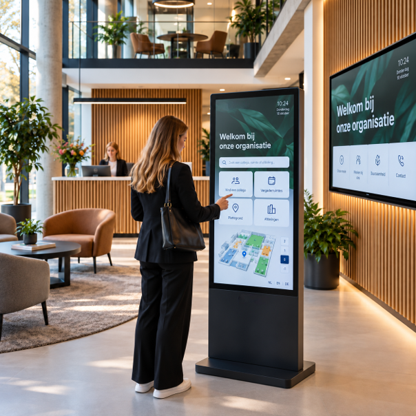 informatiezuil, touchscreen, vloermodel, zwart, digitale bewegwijzering