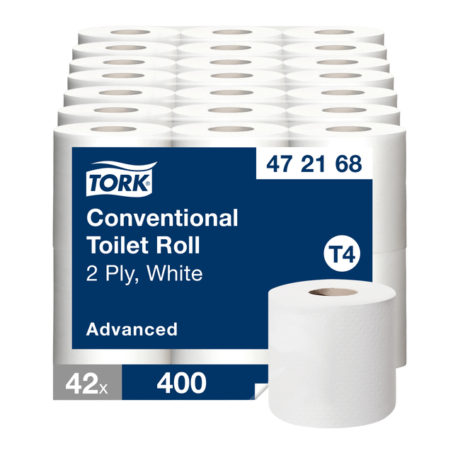 Toiletpapier Tork T4 Advanced 2-laags 400 vel wit 472168 Toiletpapier Tork T4 Advanced 2-laags 400 vel wit 472168