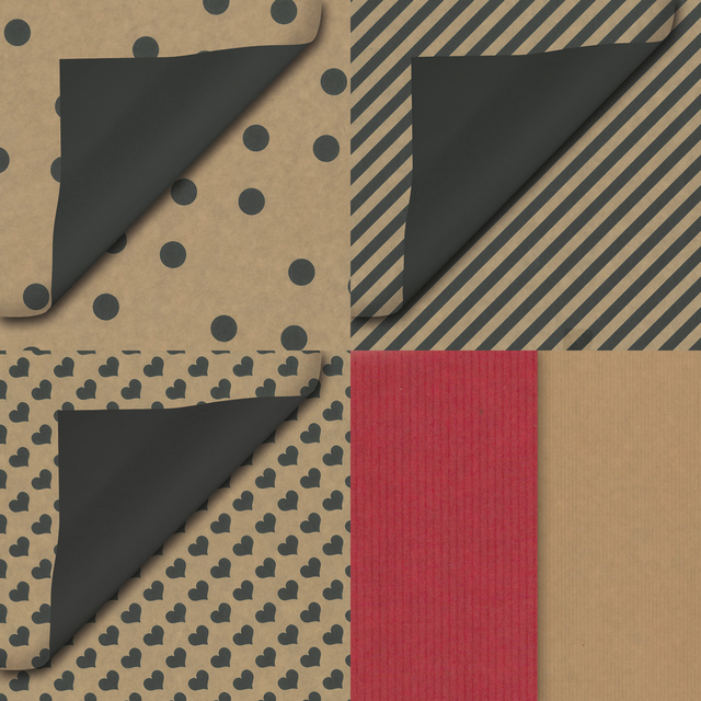 kleding-beurs, katoen, bruine karton, patroon-dots, gestreept patroon, hartjes patroon, grijs/kern, voering-blok
