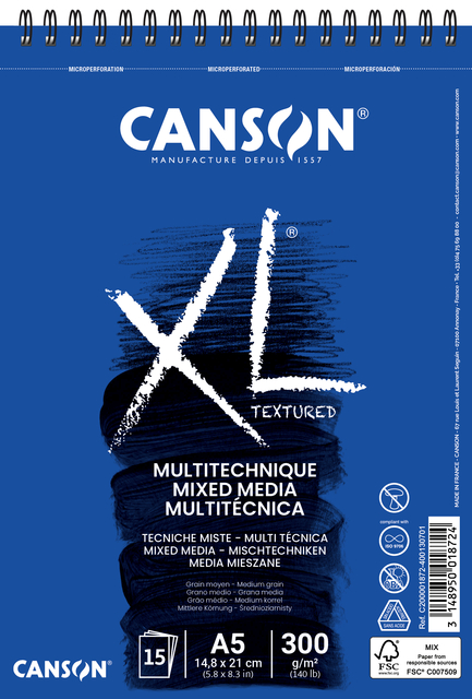 Aquarelblok Canson XL A5 15V 300gr spiraal