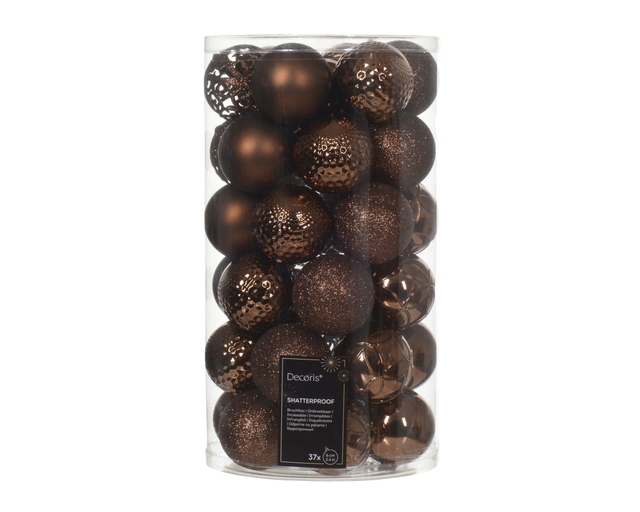 kerstballen, bronskleurig, plastic, glitter, ornamentenmix