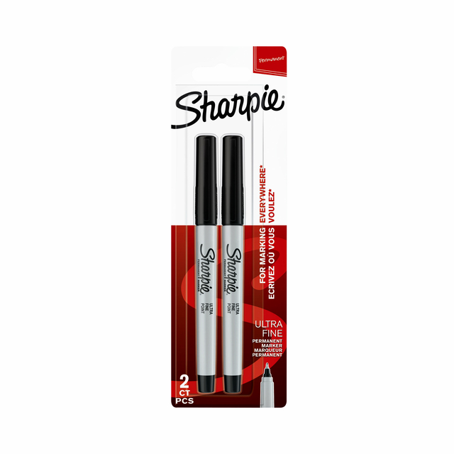 Viltstift Sharpie rond ultra fine zwart blister à 2 stuks Viltstift Sharpie rond ultra fine zwart blister à 2 stuks