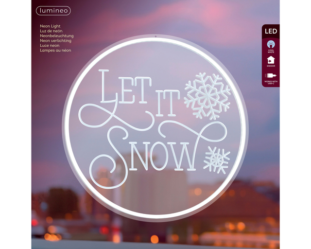 neonlamp, ledverlichting, rond ontwerp, sneeuwvlokken, wit licht
