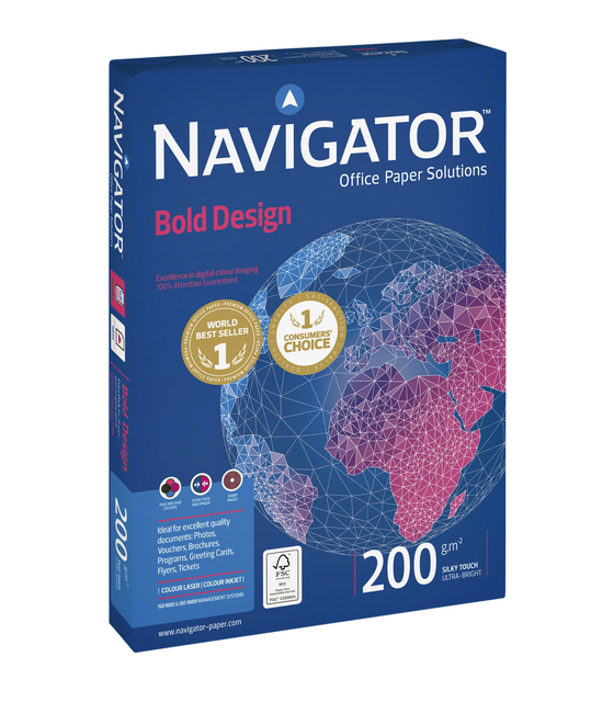 Kopieerpapier Navigator Bold Design A4 200gr wit 150 vel Kopieerpapier Navigator Bold Design A4 200gr wit 150 vel