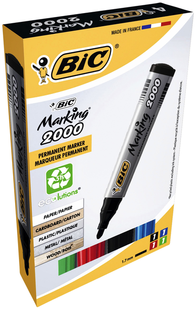 Viltstift Bic 2000 ecolutions rond large assorti doos à 4 stuks Viltstift Bic 2000 ecolutions rond large assorti doos à 4 stuks