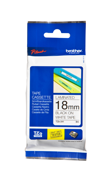 Labeltape Brother P-touch TZe-241 standaard 18mm zwart op wit Labeltape Brother P-touch TZe-241 standaard 18mm zwart op wit