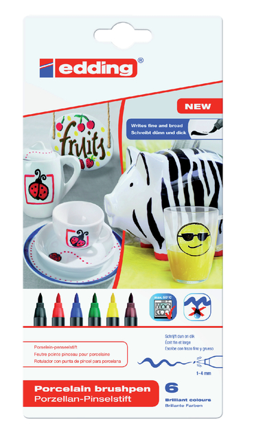 Brushpen edding 4200 porselein assorti etui à 6 stuks Brushpen edding 4200 porselein assorti etui à 6 stuks